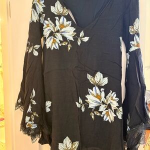 Free People Black Floral Backless Dress